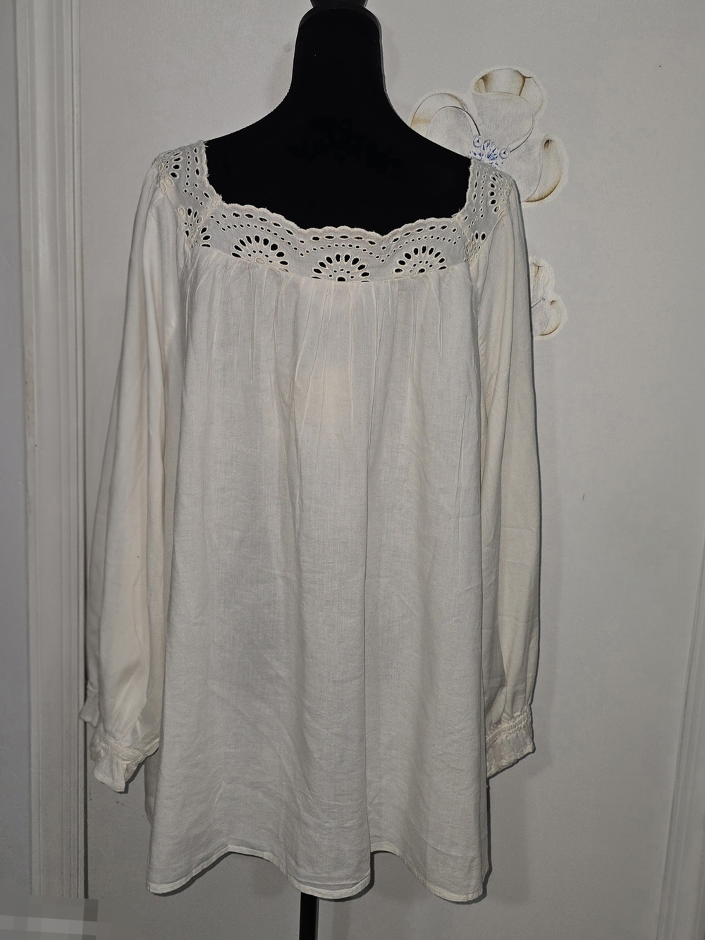 Lauren Conrad | Ivory Cottagecore Eyelet Peasant Square Neck Blouse | S 3X | NWT - Picture 4 of 10